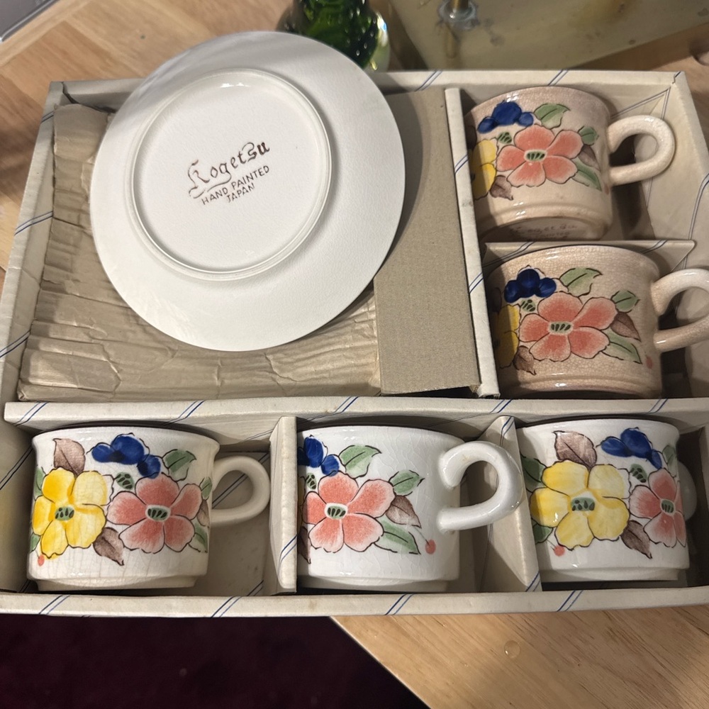 Rogetsu Floral Hand-Painted Tea Set - Japan 1950-1960 Vintage new original box